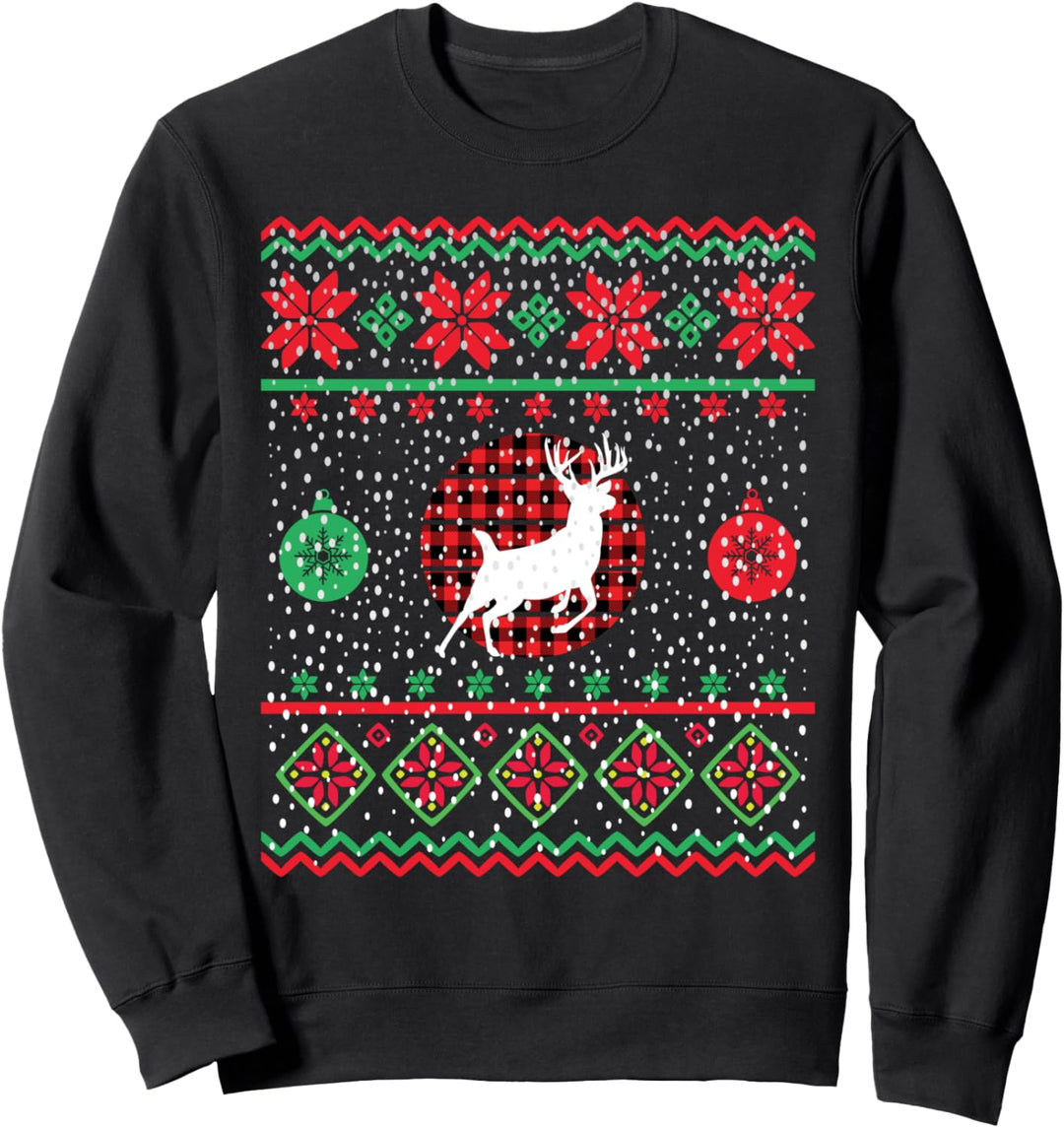 Ugly Christmas Sweater Design Plaid Rentier Sweatshirt