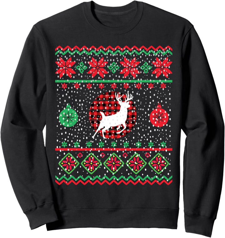 Ugly Christmas Sweater Design Plaid Rentier Sweatshirt