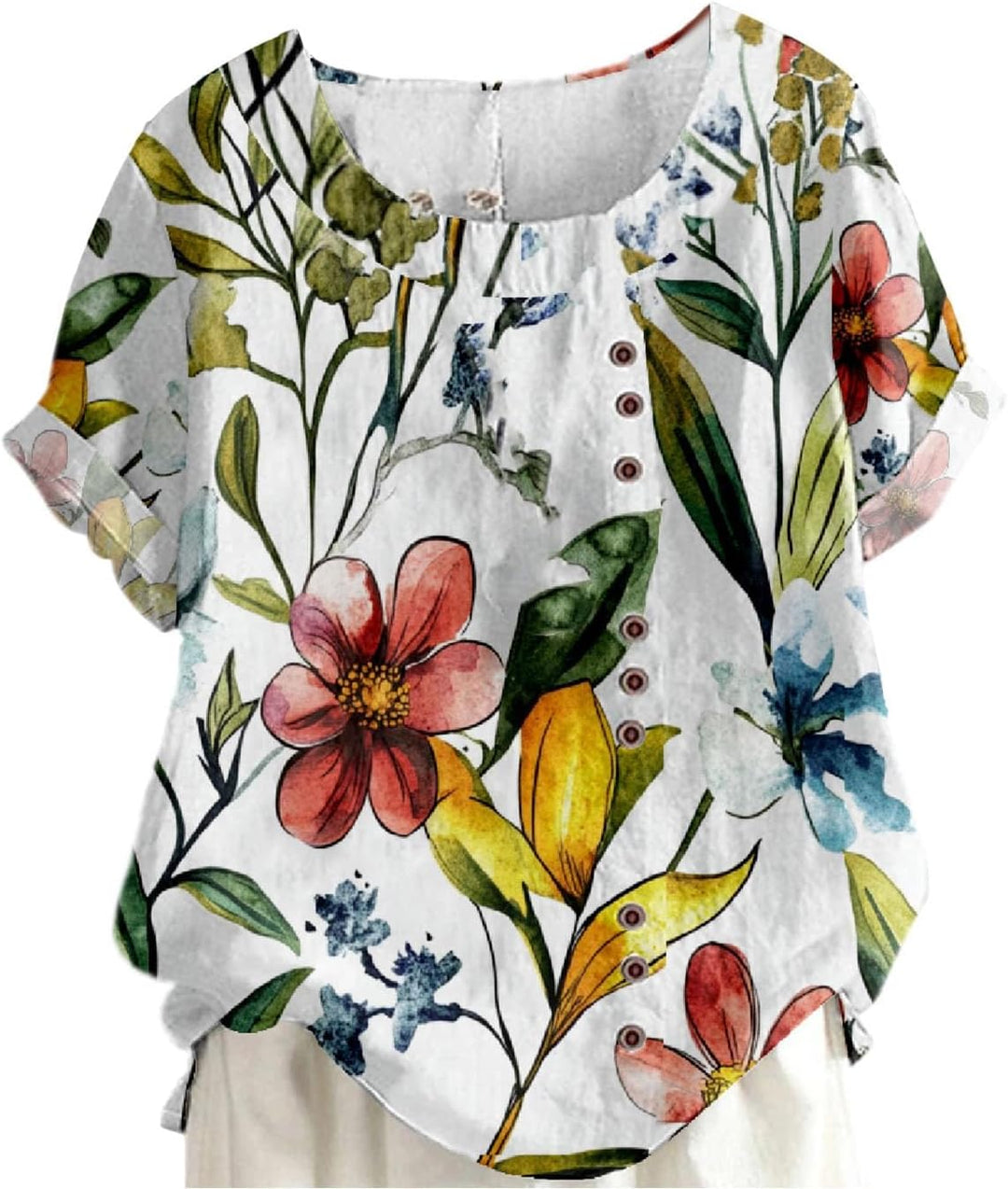 Generisch Latzhose Damen Kurz Baumwolle und Leinen, Knopfleiste, Boho-Blumenmuster, Kurzarm Damen We