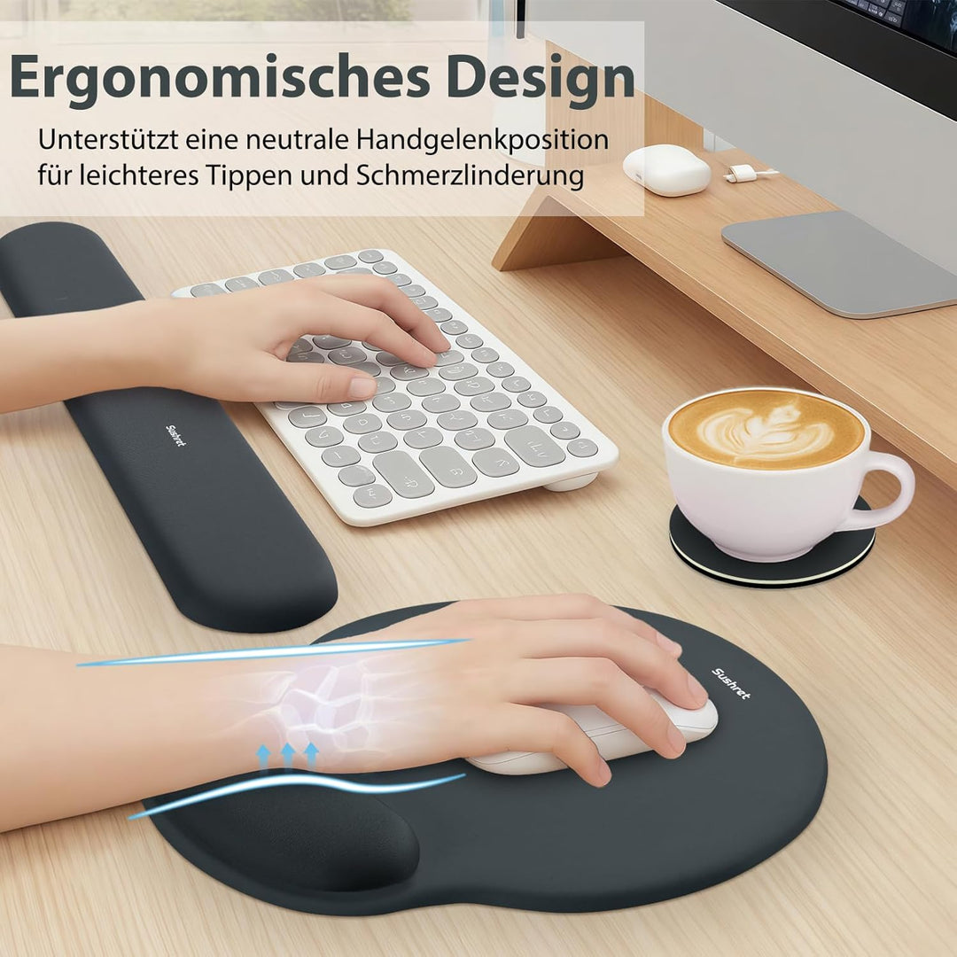 Mauspad & Tastatur Handballenauflage, 3-in-1 Ergonomisches Gel Memory Foam Handballenauflage mit Han