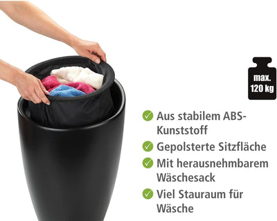 WENKO Badhocker Candy Schwarz matt, Sitzgelegenheit, Hocker mit Stauraum für das Badezimmer und Wohn