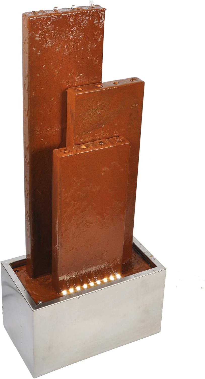 Köhko® Springbrunnen Chile Höhe 104 cm mit LED-Beleuchtung und 3 Wasserwänden aus Cortenstahl und Ed