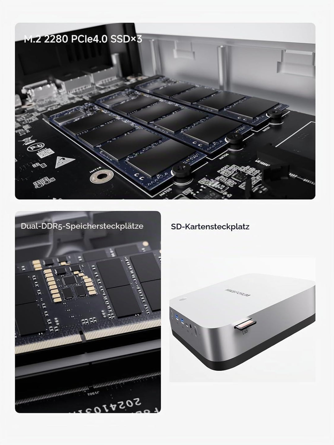 MINIS FORUM AI X1 Pro Mini-PC, AMD Ryzen AI 9 HX370 (12 Kerne/24 Threads bis 5,1 GHz), 32 GB DDR5 RA