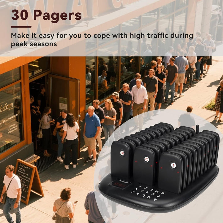Retekess TD175P Pager Rufsystem, Pager Gastronomie, 30 Pagers, Draussen 1000M, 7 Rufmodi, Einfache P
