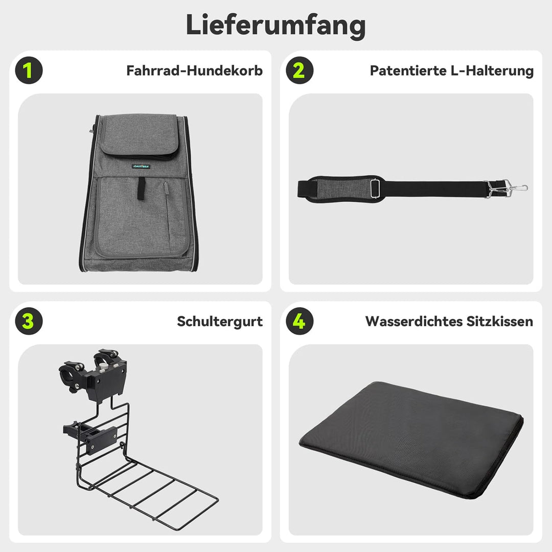 Hundekorb Fahrrad Vorne bis 10KG mit Robuste L-förmige Halterung Φ80mm, Faltbarer Atmungsaktiver Hun