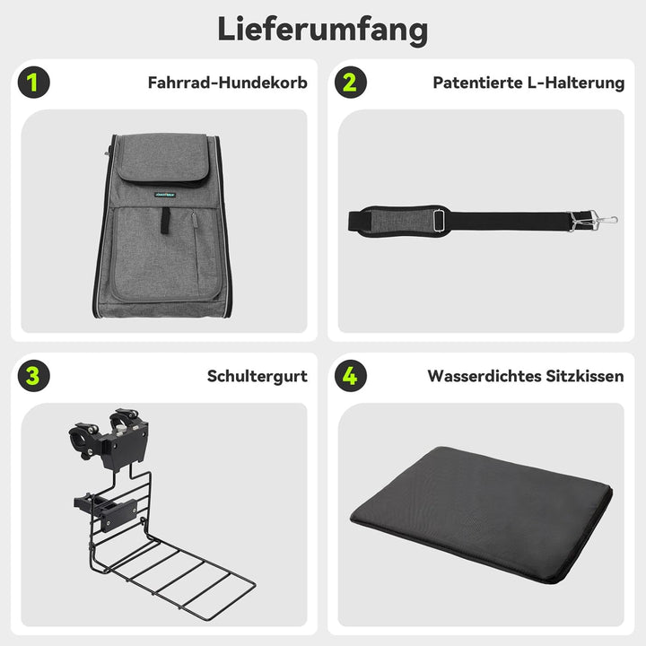 Hundekorb Fahrrad Vorne bis 10KG mit Robuste L-förmige Halterung Φ80mm, Faltbarer Atmungsaktiver Hun
