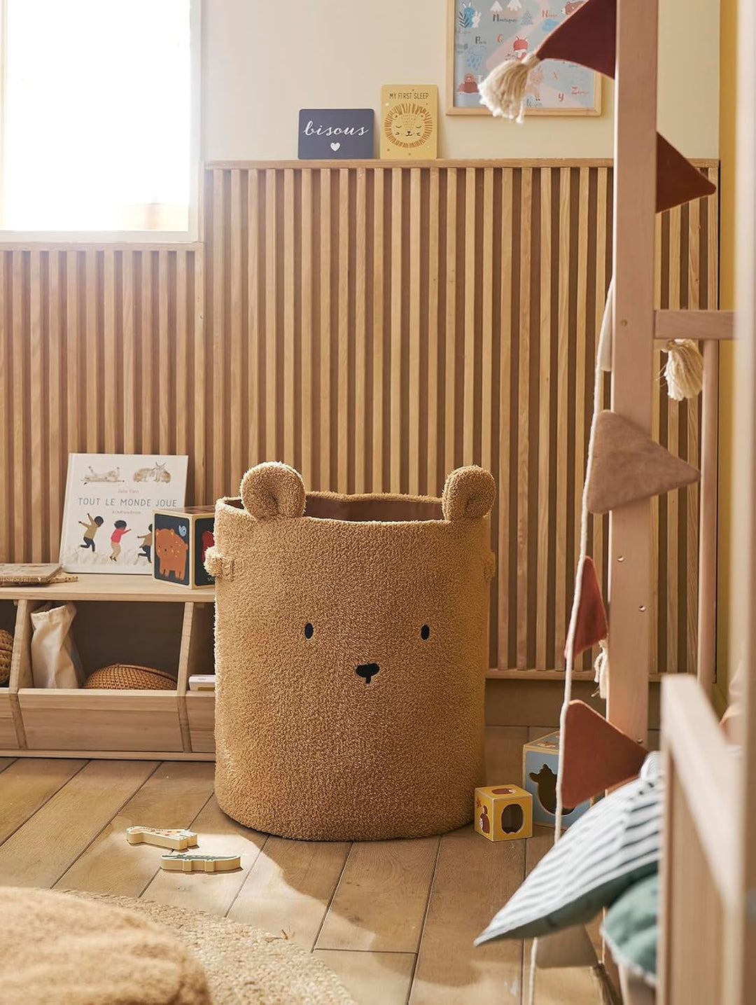 VERTBAUDET Kinderzimmer XL Aufbewahrungskorb BÄR, Teddyfleece braun