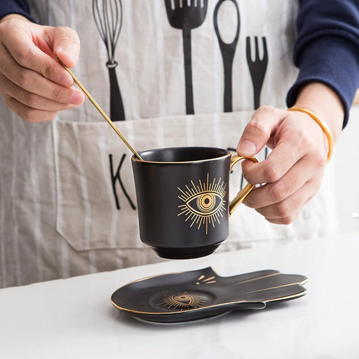 Cabilock Keramiktasse Teetasse Evil Eye Kaffeetasse Set Espresso Tasse Kaffeetasse Türkische Amulett