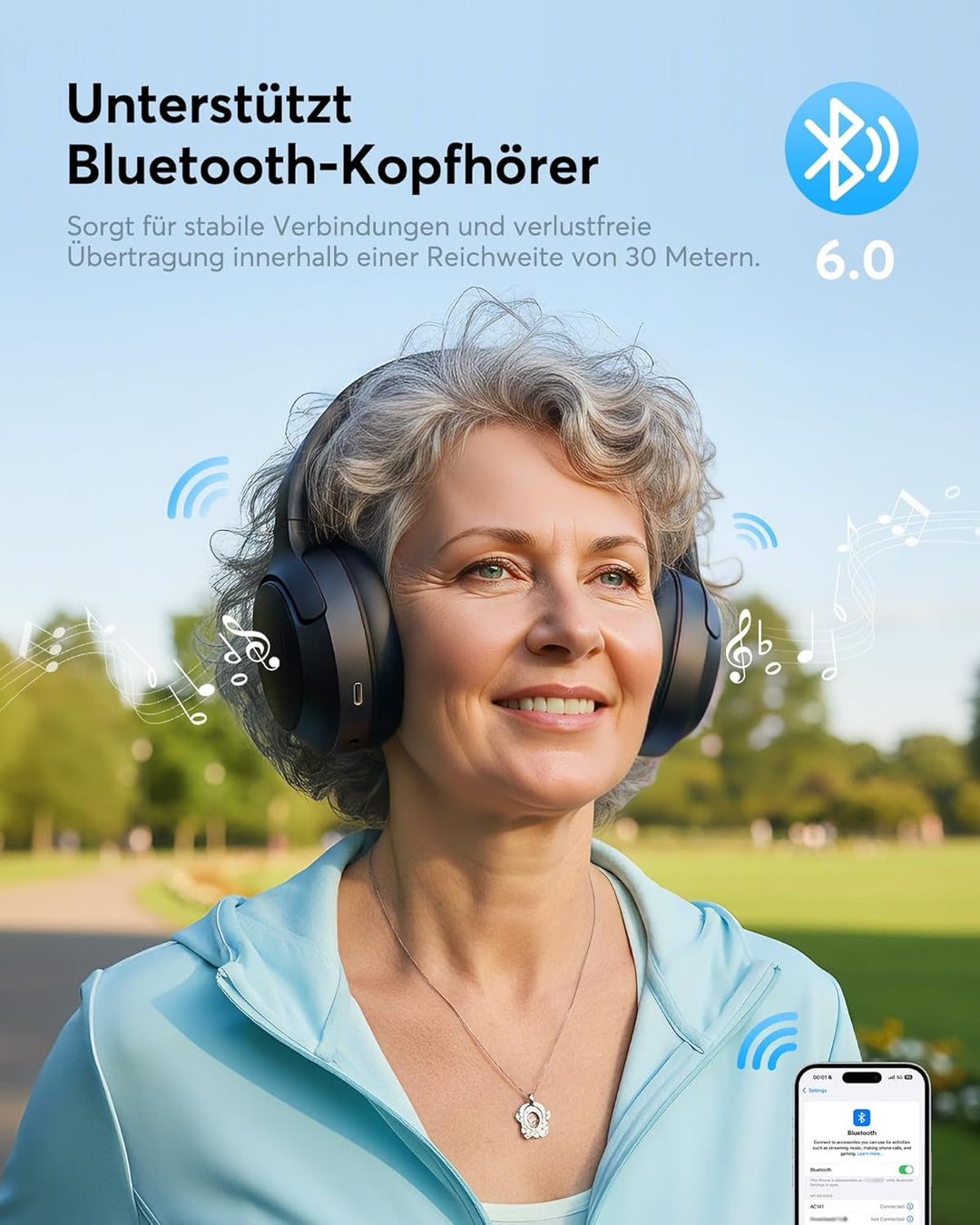 Doohoeek Kabellose TV Kopfhörer Bluetooth 6.0, Over-Ear Funkkopfhörer mit Ladestation&Digital Displa