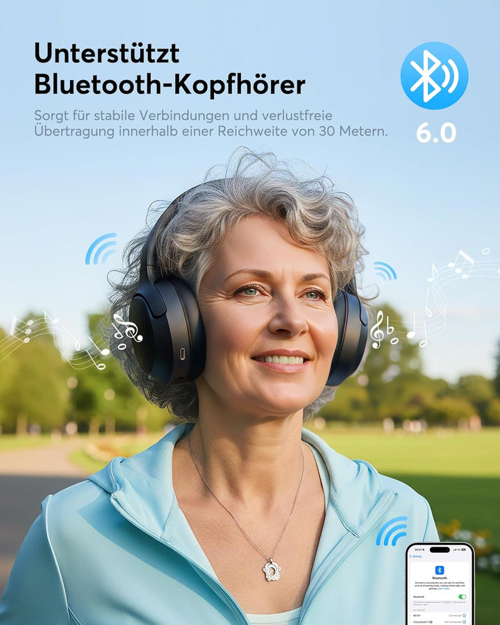 Doohoeek Kabellose TV Kopfhörer Bluetooth 6.0, Over-Ear Funkkopfhörer mit Ladestation&Digital Displa