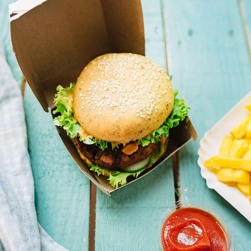 BIOZOYG Take Away Burger Box quadratisch 50 Stück Kraftkarton mit hohem Klappdeckel für Mini Burger