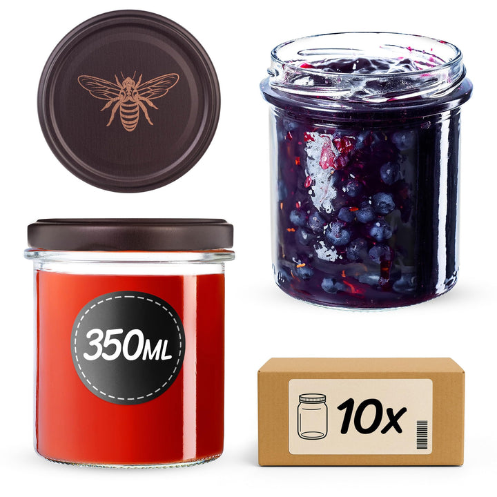 KADAX 10er Set Marmeladengläser 350ml TO82 Goldbiene, Einmachgläser Vorratsgläser Mason Jar mit Schr