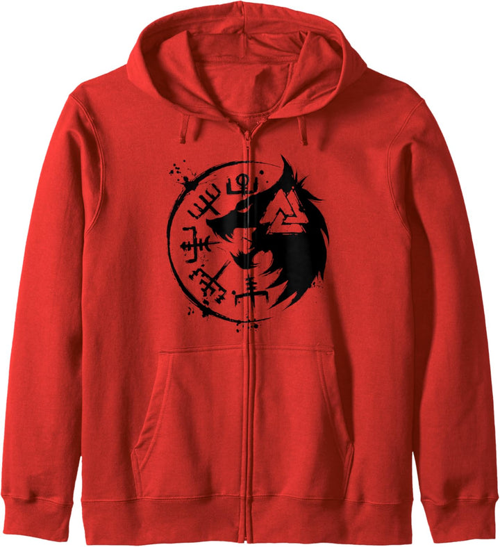 Fenrir Wolf Fenris-Wolf - Viking Vegvisir Valknut Kapuzenjacke