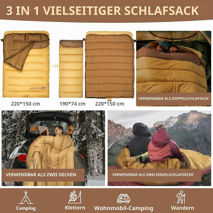 BISINNA Winter Doppelschlafsack für Erwachsene 2 Personen | Outdoor Warmer Schlafsack 3 Jahreszeiten