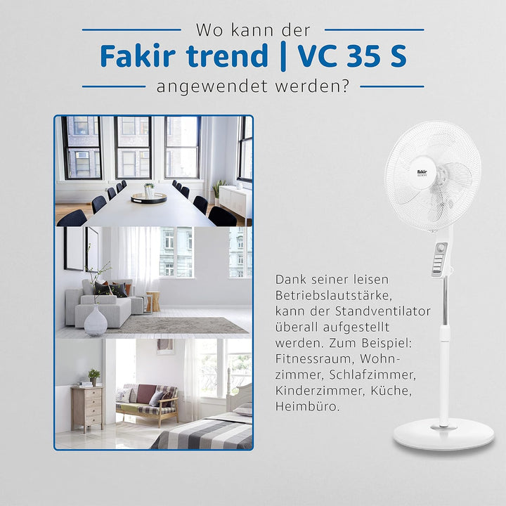 Fakir trend VC 35 S – Höhenverstellbarer leiser Standventilator mit stabilem Sockel & 3 Leistungsstu