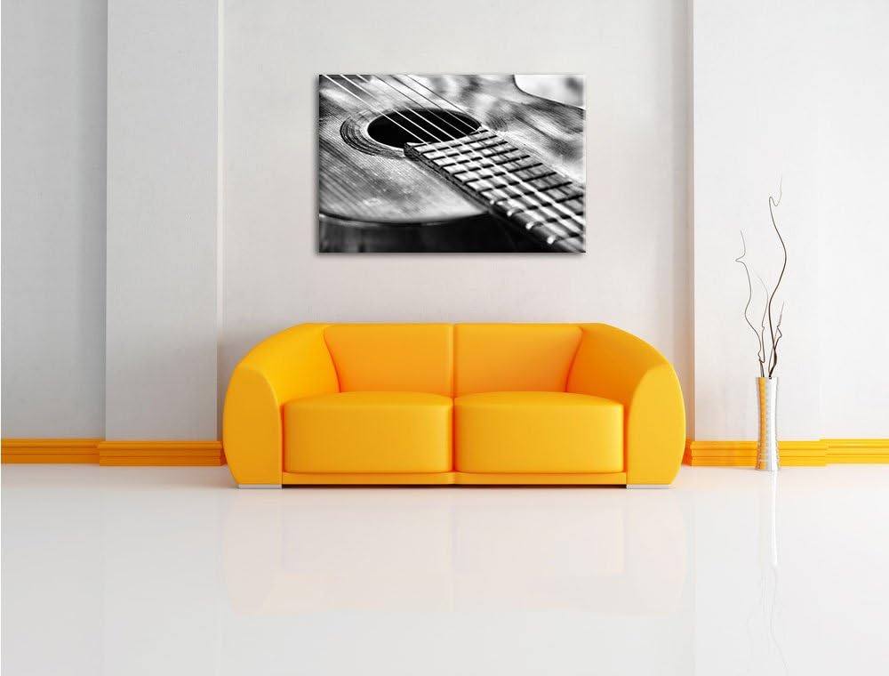 Pixxprint Gitarrensaiten am Schallloch als Leinwandbild/Grösse: 100x70 cm/Wandbild/Kunstdruck/fertig