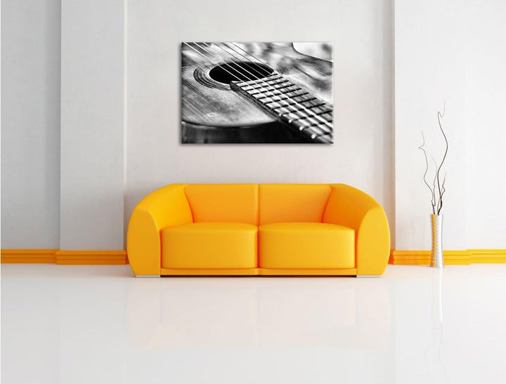 Pixxprint Gitarrensaiten am Schallloch als Leinwandbild/Grösse: 100x70 cm/Wandbild/Kunstdruck/fertig