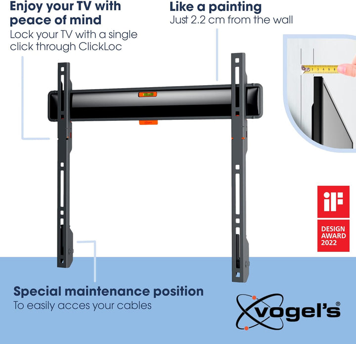 Vogel's Comfort TVM 3405 Flache TV-Wandhalterung für 32-77 Zoll Fernseher & TVA 6000 Kabelkanal Weis