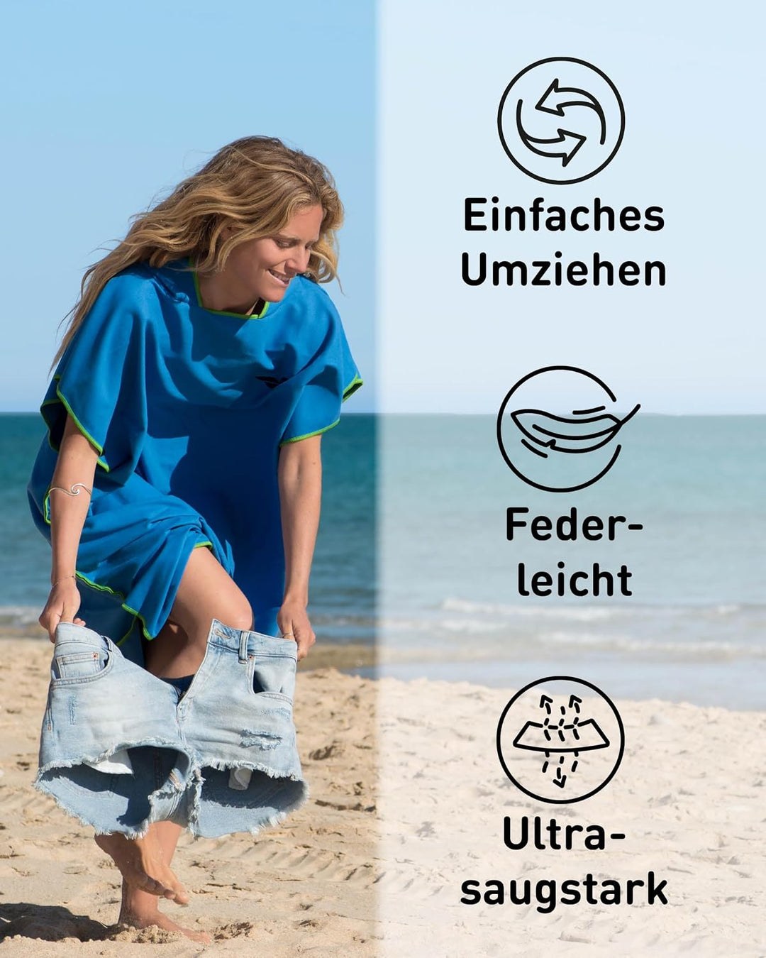 Fit-Flip Umziehhilfe Strand – Ultraleicht und schnelltrocknend – Surf Poncho Herren und Damen, Umkle