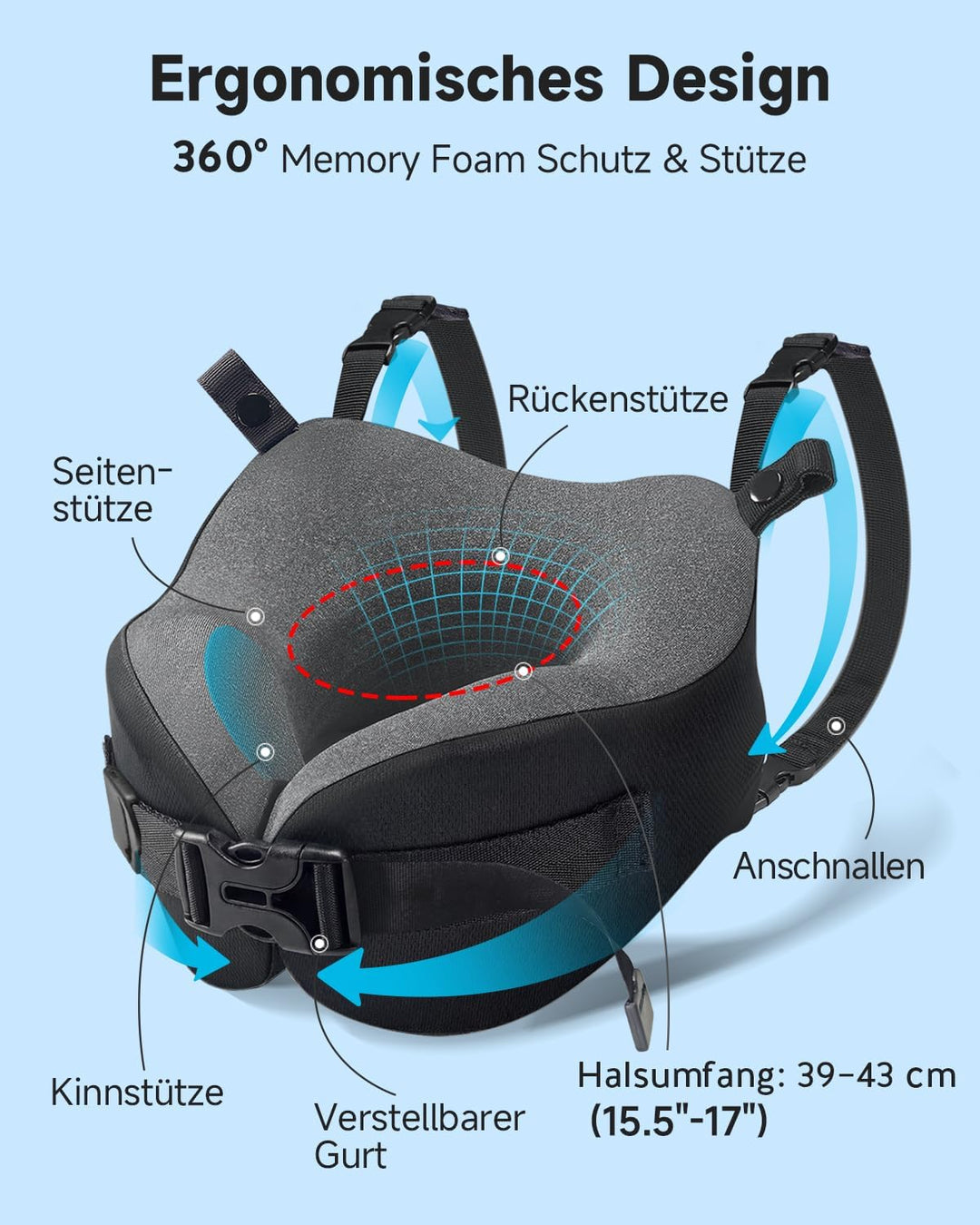 Umisleep Nackenkissen Flugzeug für Langen Flug, mit 3D-Schlafmaske, Nackenkissen Memory Foam 360° St