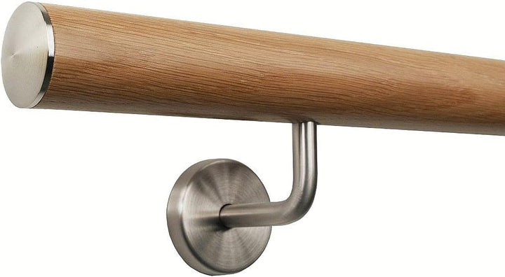 TIBU Eiche Holz Handlauf Geländer 0,3m - 6m, Länge 100 cm, Ende leicht gewölbte Edelstahlkappe und 2