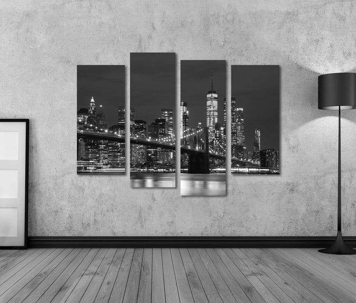 islandburner Bild auf Leinwand Brooklyn Bridge Downtown Wolkenkratzer New York Schwarz Weiss Bilder