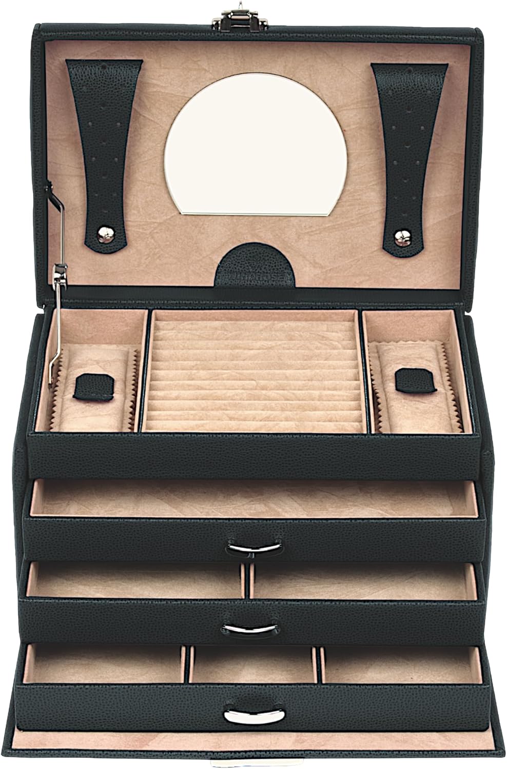 Windrose Beluga Schmuckkoffer 29,5 cm Leder Black, Black