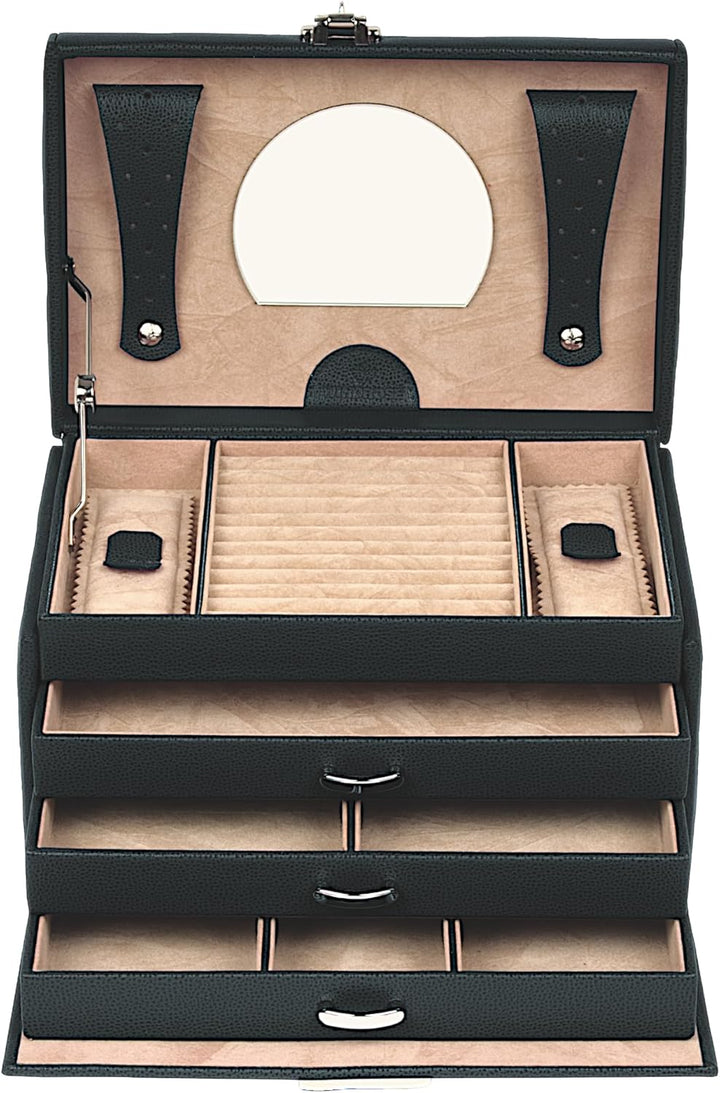 Windrose Beluga Schmuckkoffer 29,5 cm Leder Black, Black