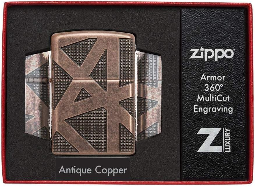 Zippo Armor Taschenfeuerzeug, antikes Kupfer, geometrisches Design, 360, Einheitsgrösse Copper, Copp
