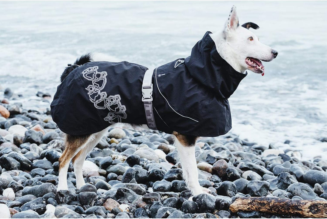 Hurtta Drizzle Regenjacke für Hunde, Wasserdicht Hundemantel mit Reflektoren, Schwarz 90 cm Schwarz