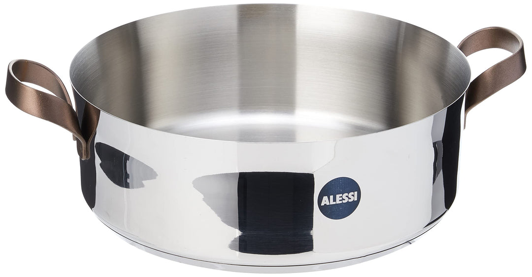 Alessi edo PU102/28 Stielkasserolle mit zwei Griffen aus Edelstahl, Griffe aus Edelstahl mit PVD-Bes