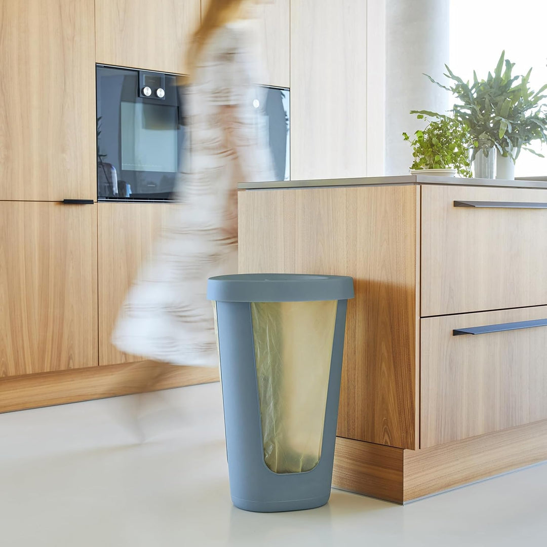 Rotho Fabu 2er-Set Müllsackständer gelber Sack mit Deckel, Kunststoff (PP recycelt), blau, (40.0 x 4