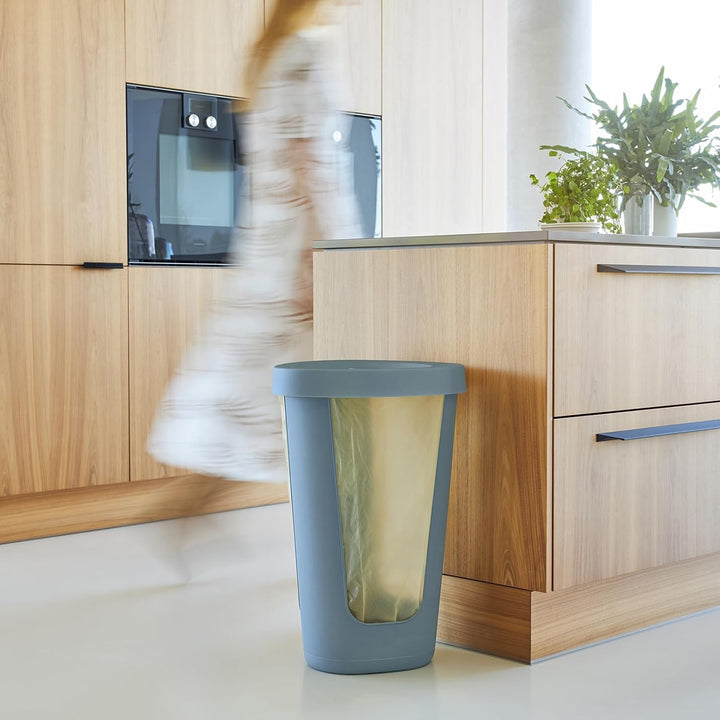 Rotho Fabu 2er-Set Müllsackständer gelber Sack mit Deckel, Kunststoff (PP recycelt), blau, (40.0 x 4