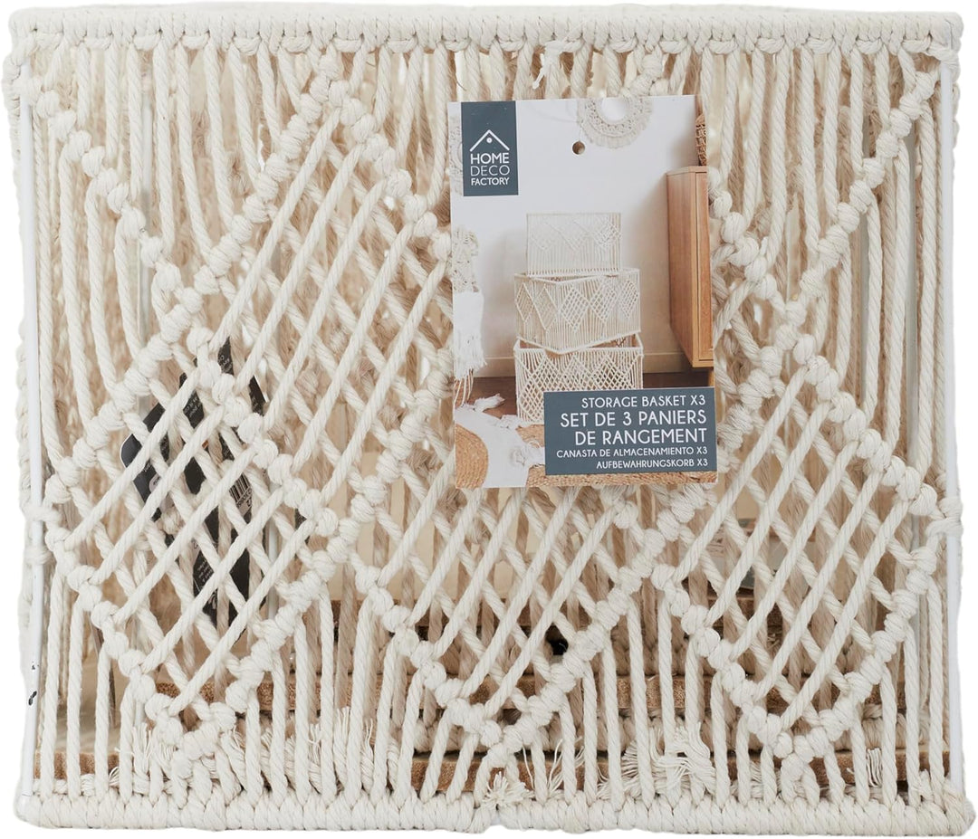 HOME DECO FACTORY, RG0022, X3 Boho Nesting Rectangular Basket - Practical and Elegant Decorative Sto