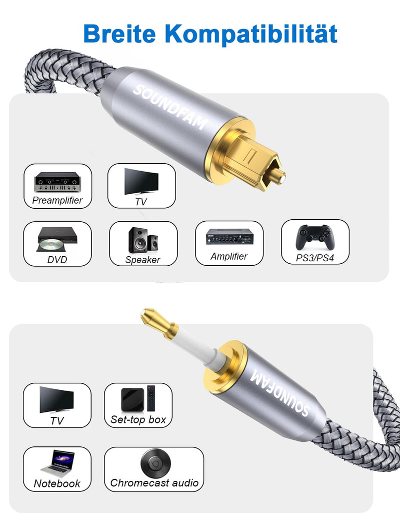 SOUNDFAM 3m Mini-TOSLINK Optisches Audiokabel Mini-TOSLINK auf TOSLINK, Digitales S/PDIF/Glasfaserka