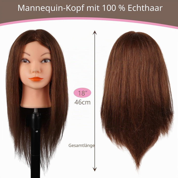 DaizySight Frisierkopf Erwachsene 100% Echthaar Haare, übungskopf Friseur Puppenkopf zum Frisieren u