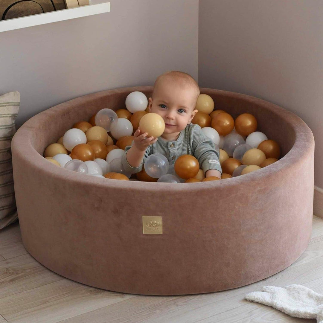 MEOWBABY Bällebad Baby - Rund 90x40cm Ballgruben für Kinder mit 300 Bälle, Samt, Beige: Pastellrosa/