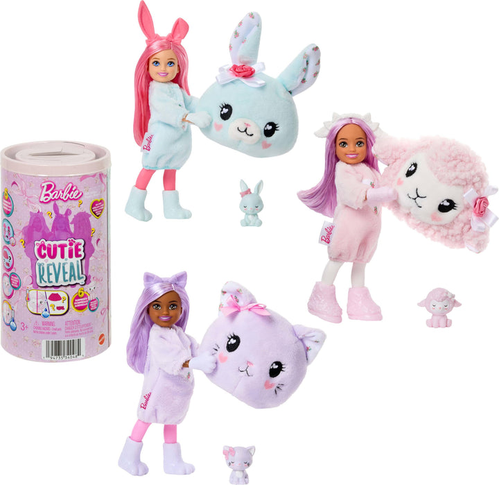 Barbie Cutie Reveal Glücksbärchis kleine Chelsea-Puppe und Zubehör, Serie 2 mit Plüschkostüm und 6 Ü