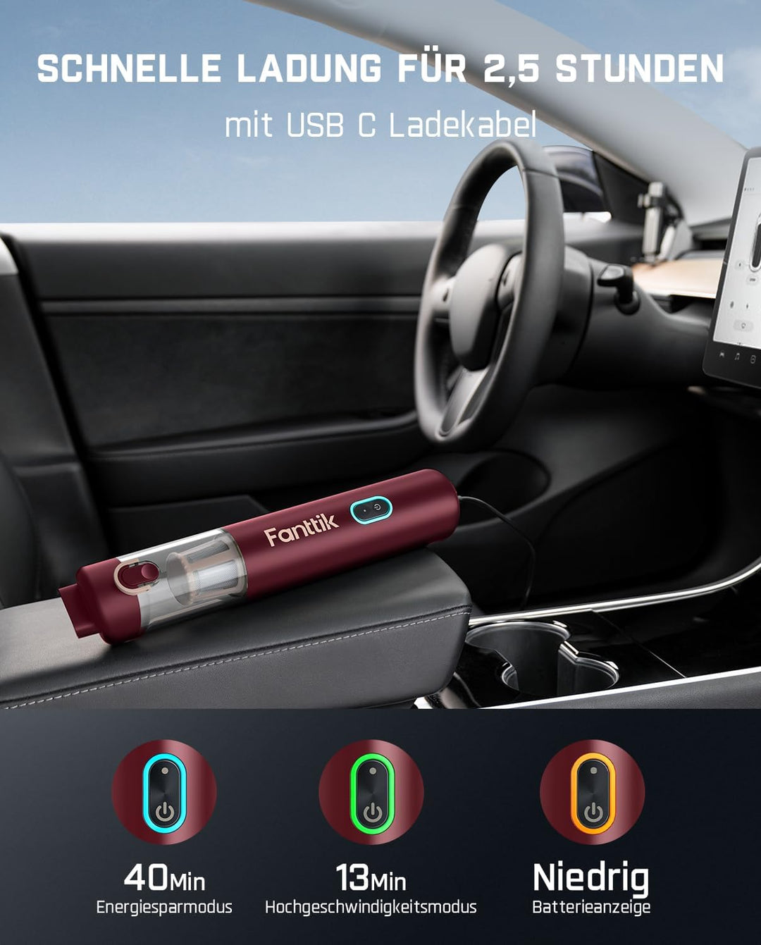 Fanttik Slim V8 Apex Akku-Autostaubsauger mit hoher Leistung, 19000 Pa/45 AW, RobustClean™-Handstaub