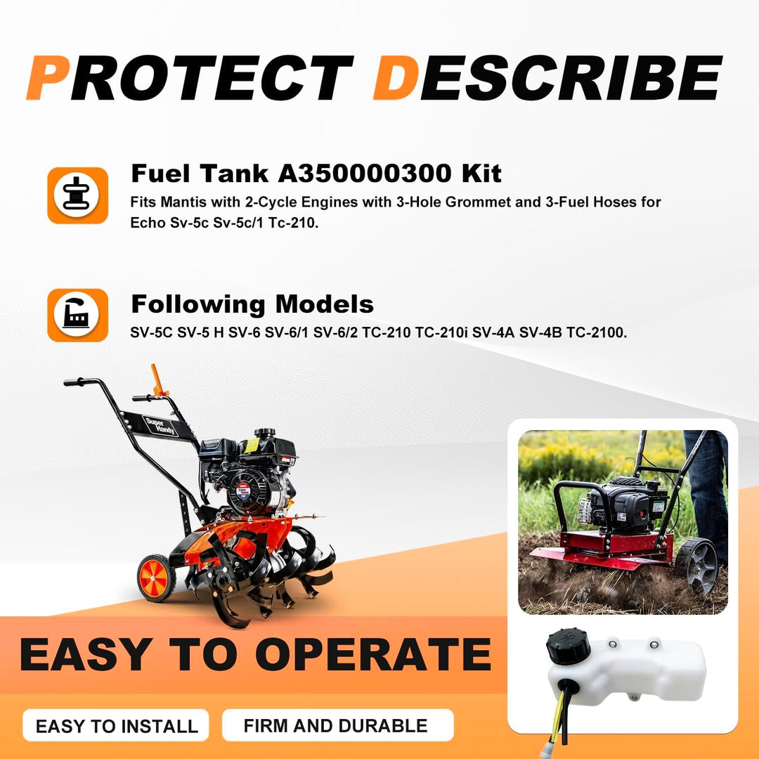 A350000300 Fuel Gas Tank Kit for Echo Fits Mantis with 2-Cycle Engines with 3-Hole Grommet and 3-Fue