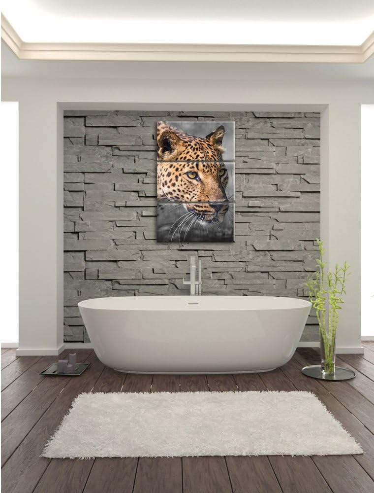Pixxprint schleichender Leopard schwarz/weiss 3-Teiler Leinwandbild 120x80 Bild auf Leinwand