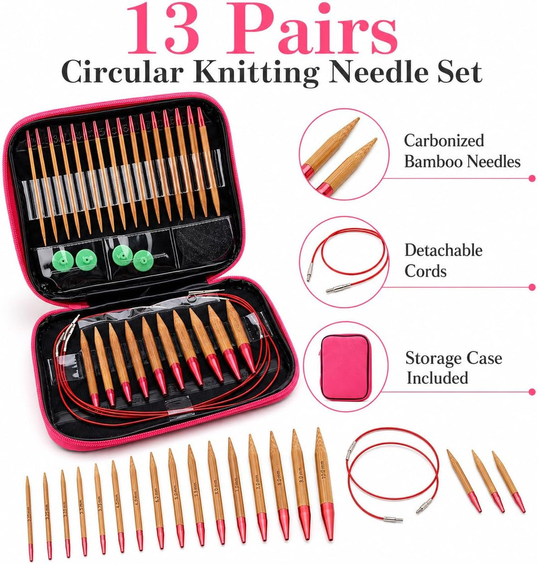 LetCart STRICKNADELN Set- Austauschbares Set aus kohlensäurehaltigen Bambusnadeln Ringset aus Alumin