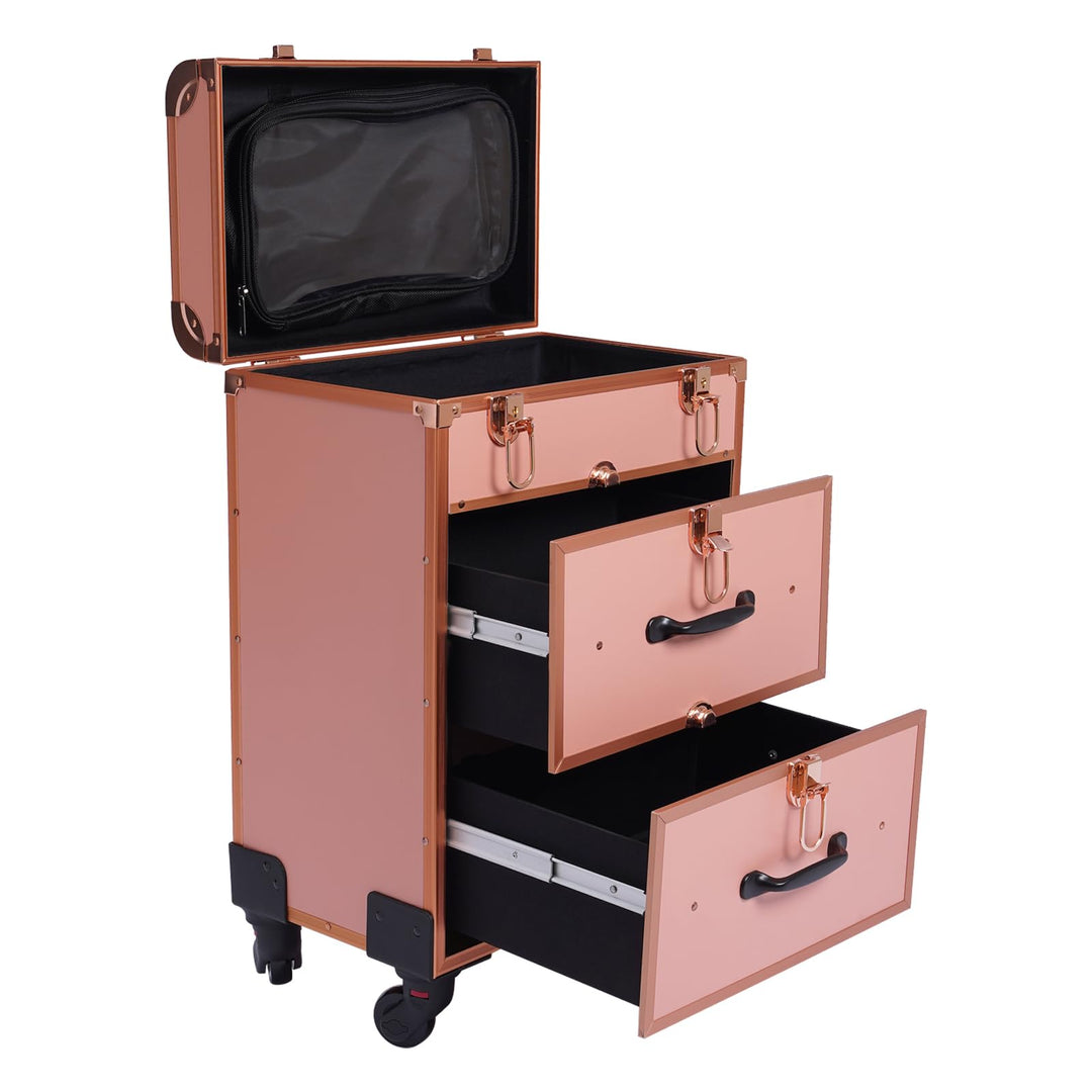 Kosmetikkoffer Trolley, Professionell Make Up Koffer mit Schublade und mit Rollen, Abschliessbar Sch