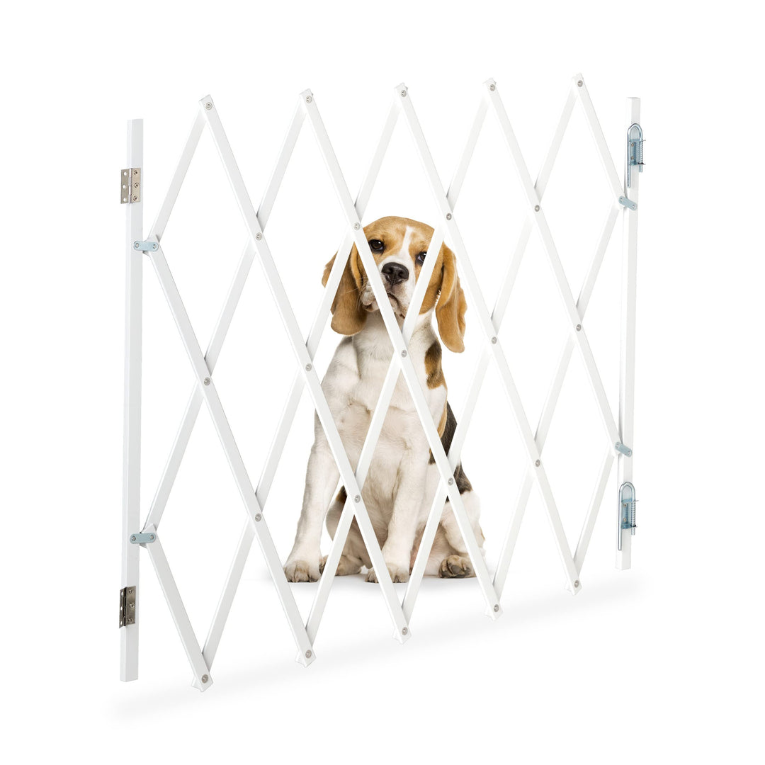 Relaxdays Hundeabsperrgitter, ausziehbar bis 118 cm, 69-82,5 cm hoch, Bambus, Hunde Schutzgitter für