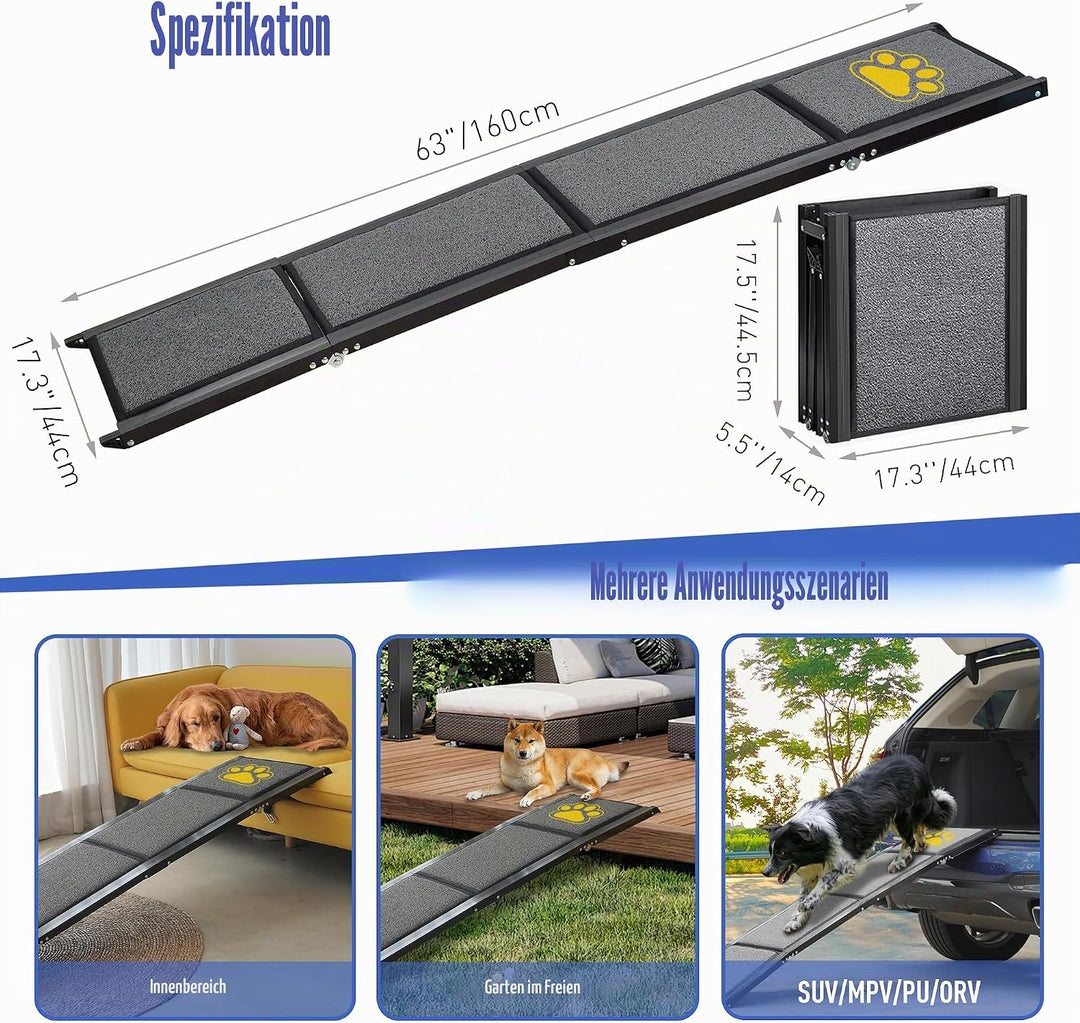 BACOENG Hunderampe Auto Klappbar, Hundetreppe Auto mit Rutschfester Teppich, 160cm rutschfest Hunder