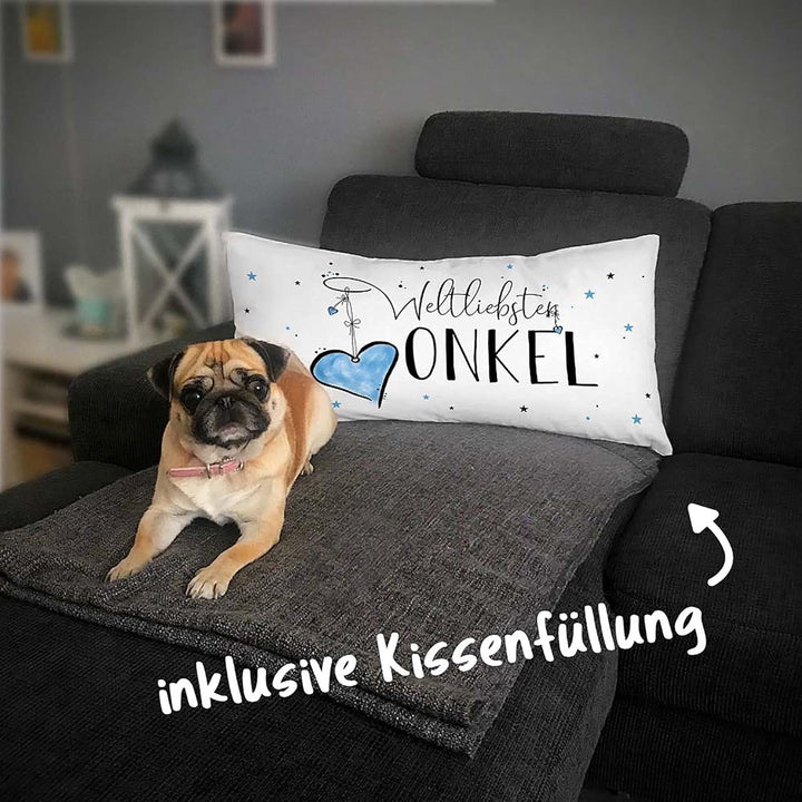 PR Print Royal XXL-Deko-Kissen mit Füllung - Weltliebster Onkel - Geschenk für den besten Onkel, Geb