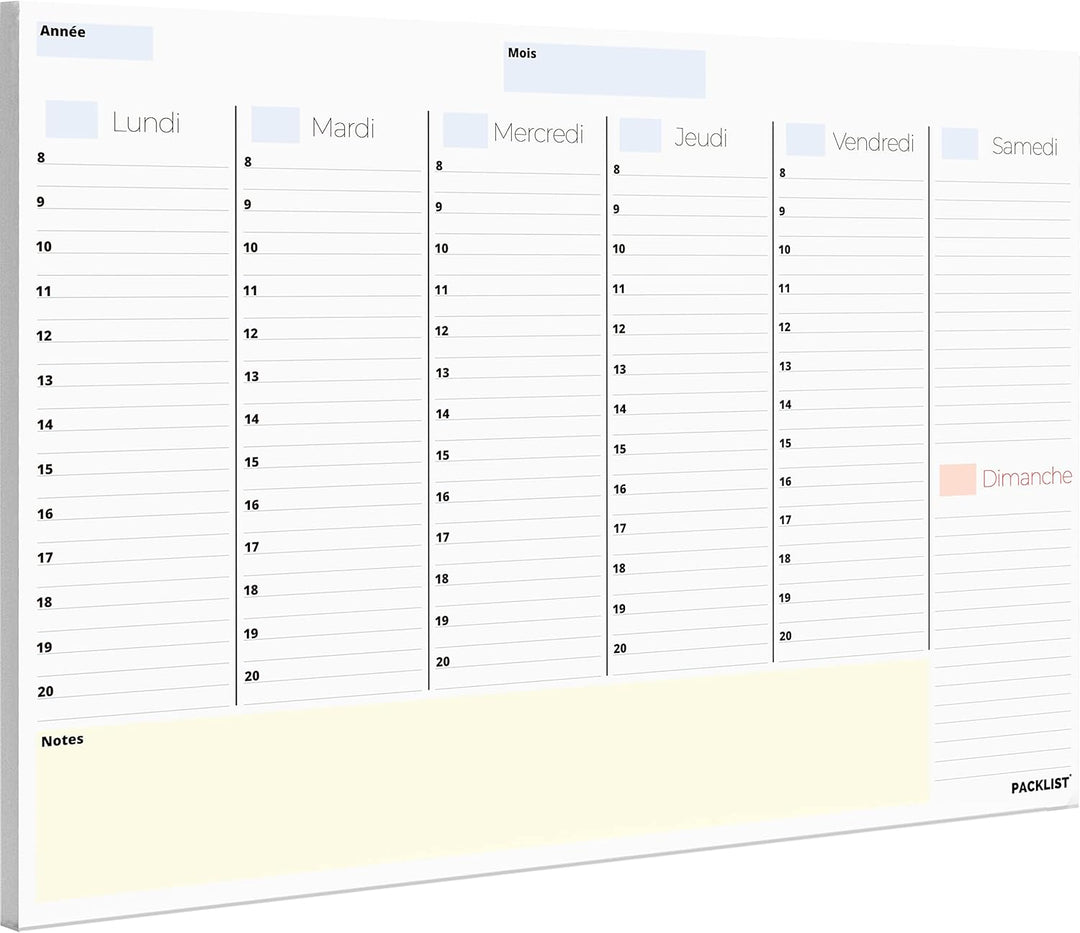 PACKLIST Planning Semaine + Mensuel - Planificateur Hebdomadaire A4, Agenda Planner - Agenda To Do L