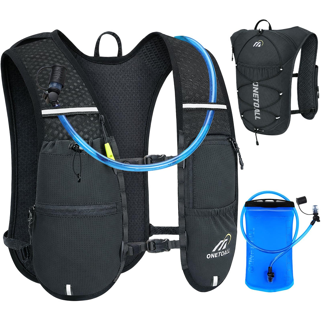 Laufweste Damen mit 500ml Trinkflasche/2L Trinkblase, Leichter Trinkrucksack Laufen Herren 6L, Runin