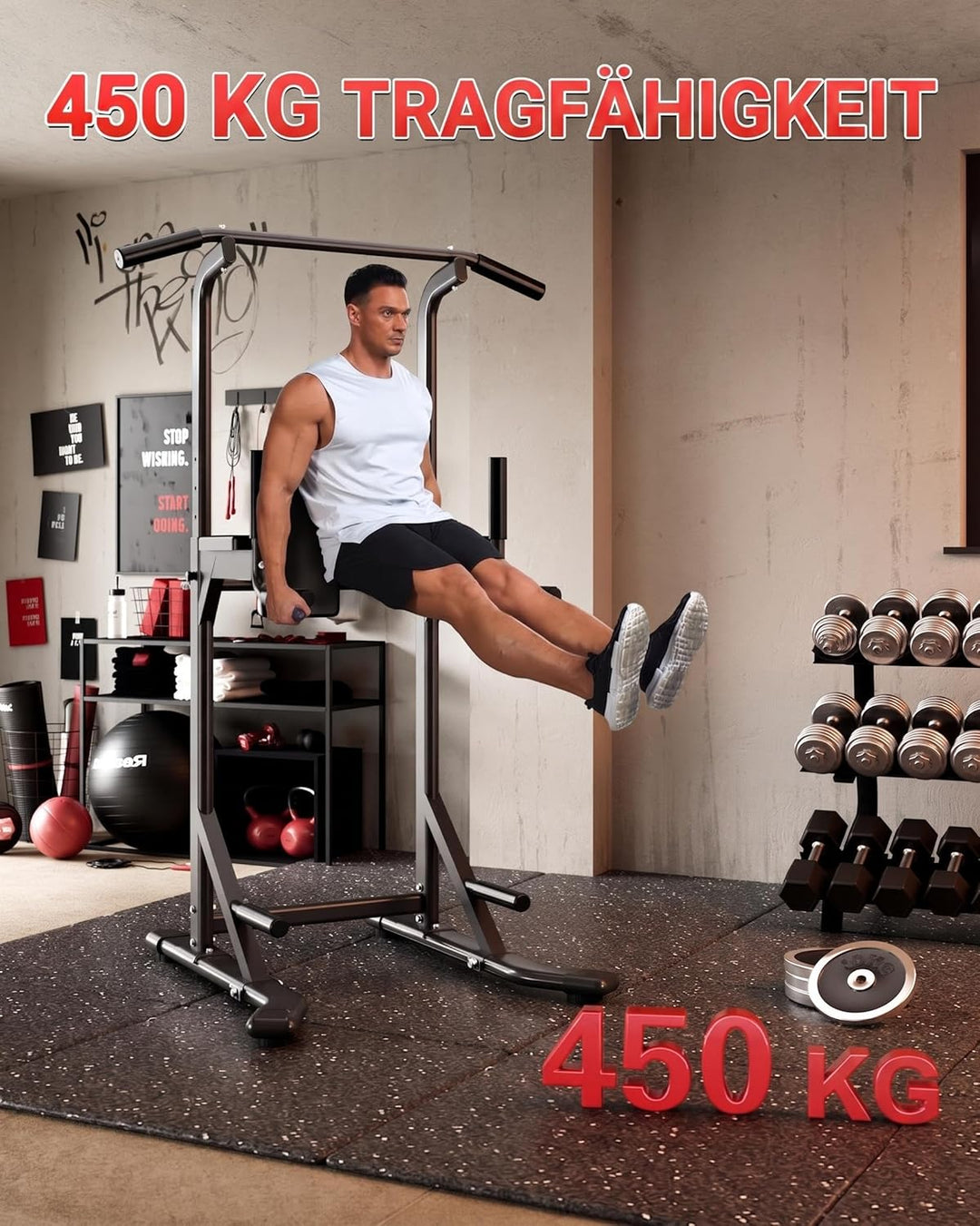 Garvee Power Tower Klimmzug- Und Dip-Station Für Heimfitness – 450 kg Belastbarkeit, Höhenverstellba