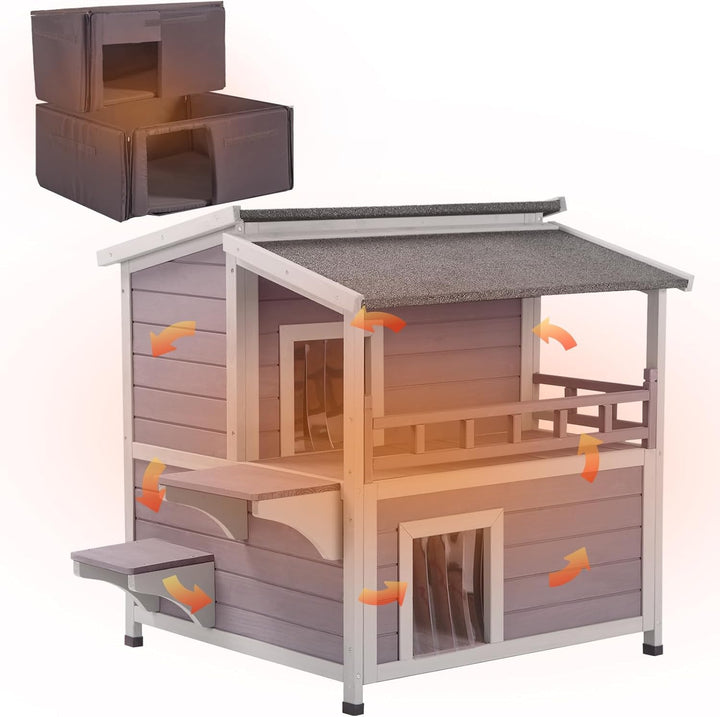 Aivituvin Katzenhaus Outdoor Winterfest aus Holz, Isoliert Feral katzenhöhle Wetterfest für Winter D